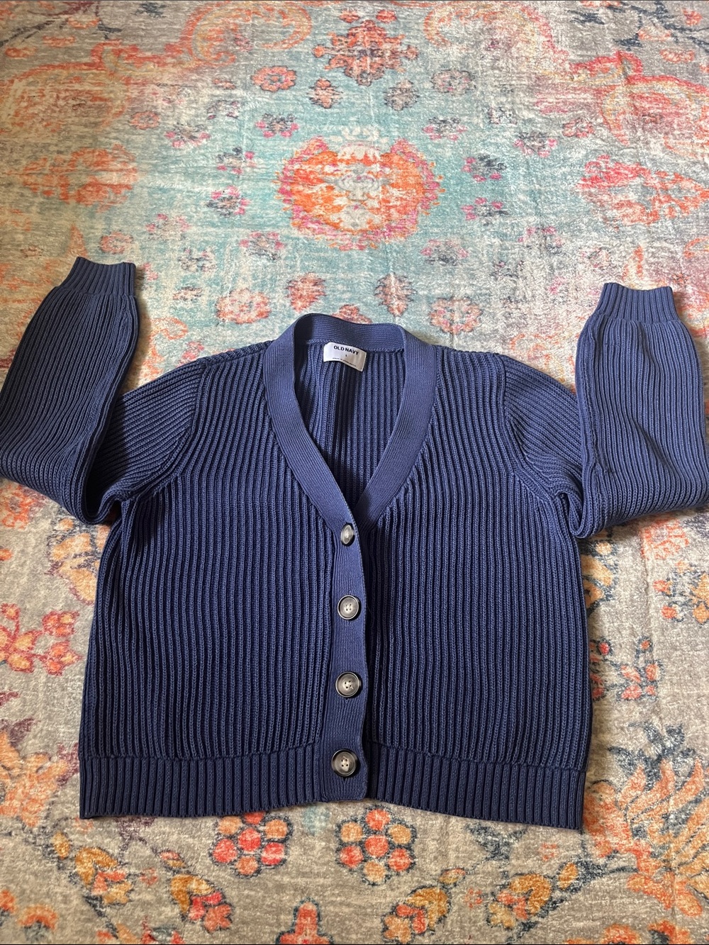 Old Navy Women's Dark Navy Ribbed V‑Neck Button Cardigan
